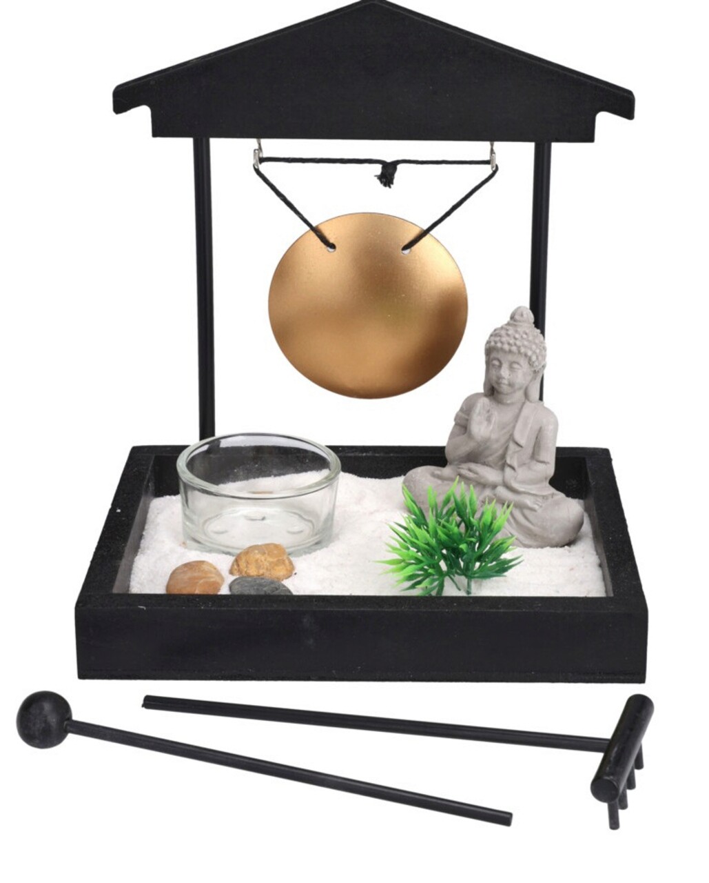 Suport pentru lumanare Buddha zen garden, 12x15x16.5 cm, MDF, negru - imagine 3